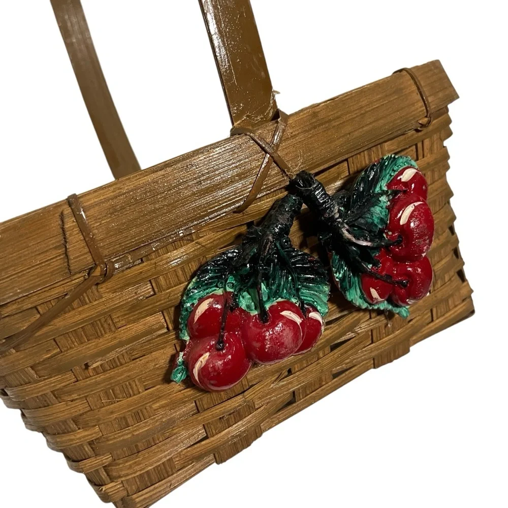 Vintage Cherry Trim Baskets Nesting with Handle Made in Philippines